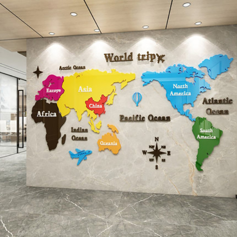 新城镇世界地图墙贴常州办公室墙面装饰金坛企业文化英语教室班级布置石柱
